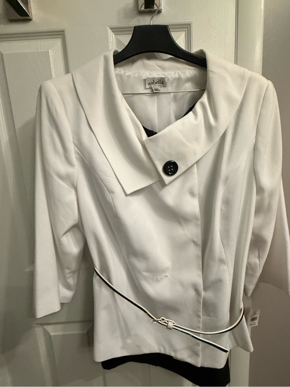 Isabella Women's White Skirt Set Blazer - Elegant Collar belt hoop detached